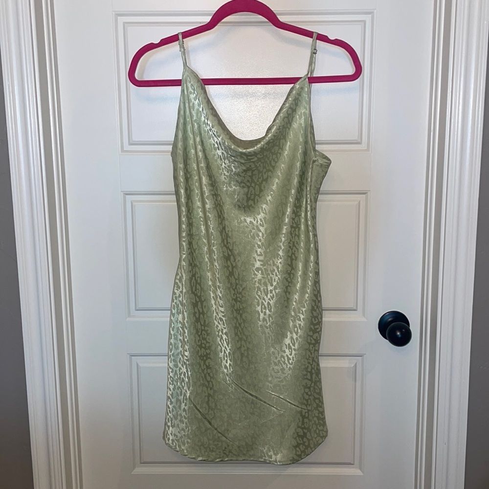 Audrey 3+1 Green Leopard Print Slip Dress